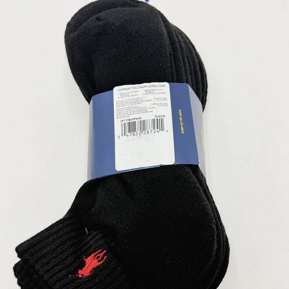 Polo Ralph Lauren Mens 6 Pack Classic Sport Cushioned Crew Socks Black 10-13